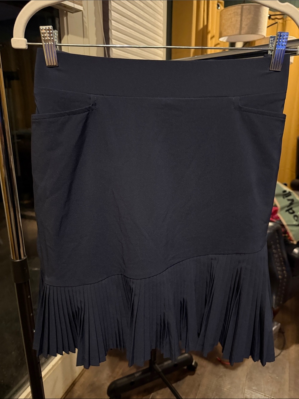 Chico's Navy Pleated Hem Midi Skirt